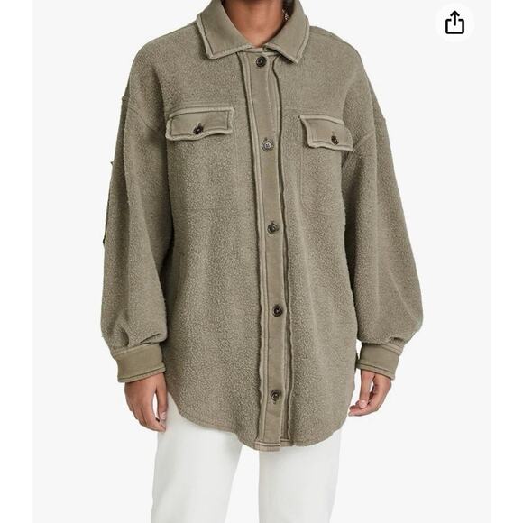 Free People Medium Womens Ruby Oversized Shirt Jacket Button Up Long Sleeve CLT - Picture 4 of 11